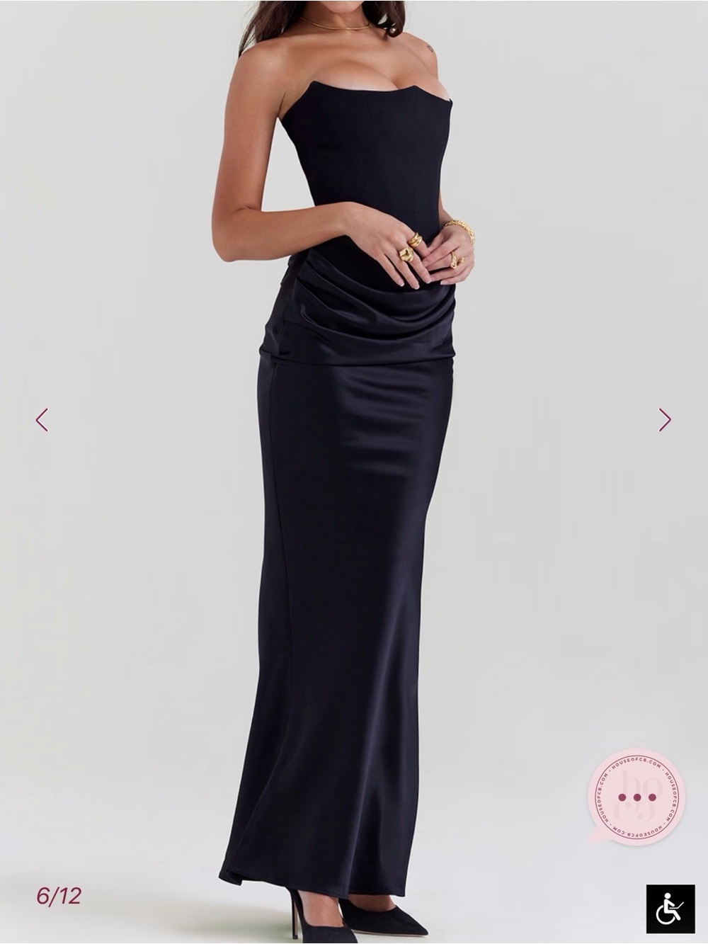 Elegant Strapless Black Satin Evening Gown